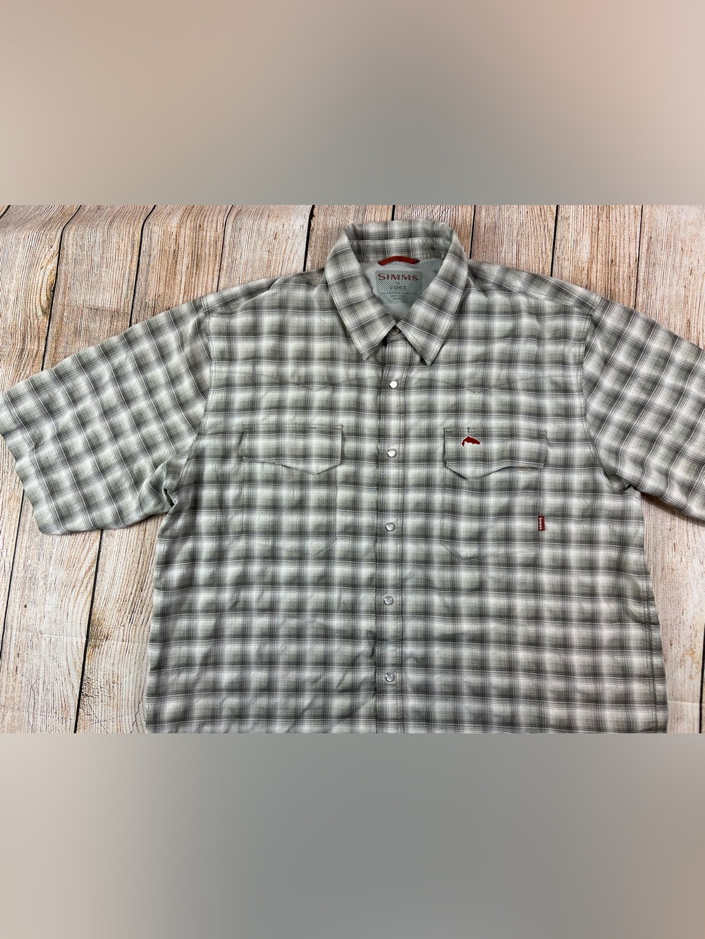 Mens Simms COR3 Short Sleeve Pearl Pearl Snap Fishing Shirt Textured Vented 2XL